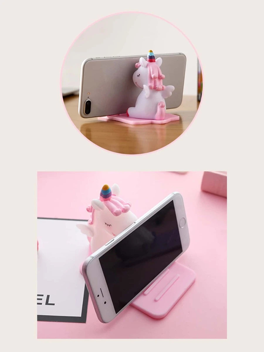 Pink and White Unicorn Phone Stand