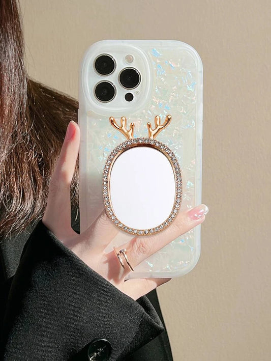 Stag Antlers Mirror with Diamantés Pop-Out Phone Grip